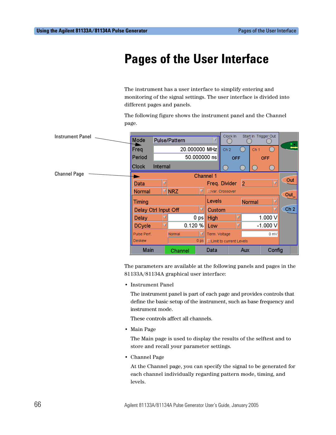 Agilent Technologies 5988-7401EN manual Pages of the User Interface, Using the Agilent 81133A/81134A Pulse Generator 