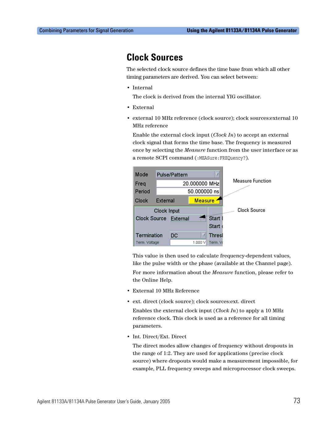 Agilent Technologies 5988-7401EN manual Clock Sources, Measure Function Clock Source 