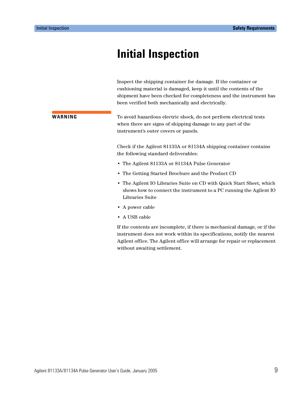 Agilent Technologies 5988-7401EN manual Initial Inspection 