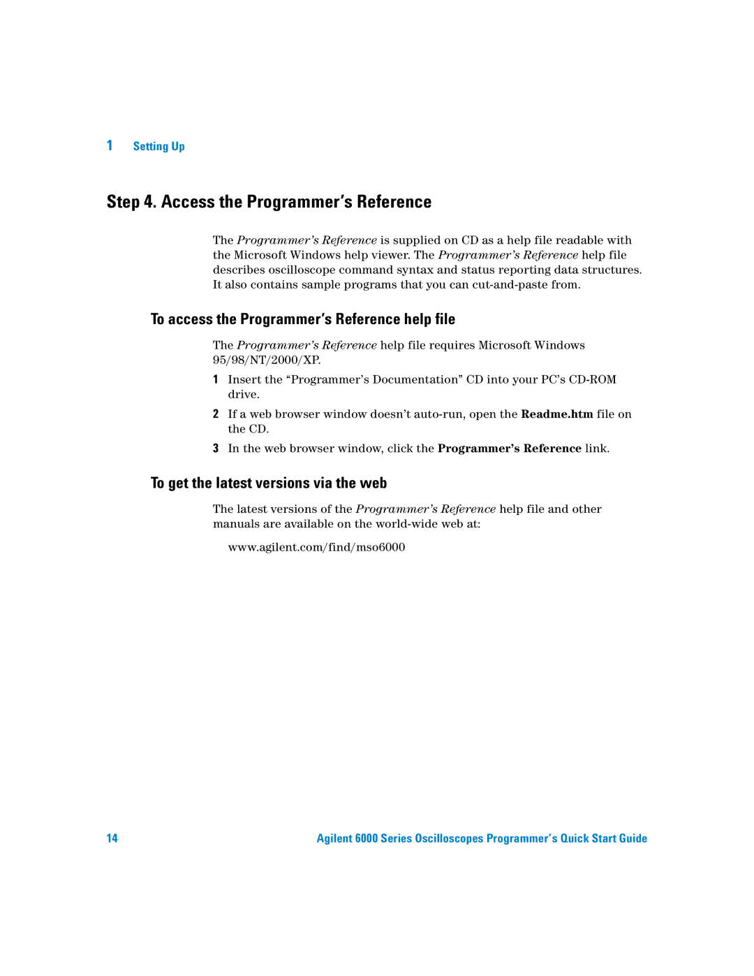 Agilent Technologies 6000 Series Access the Programmer’s Reference, To access the Programmer’s Reference help file 