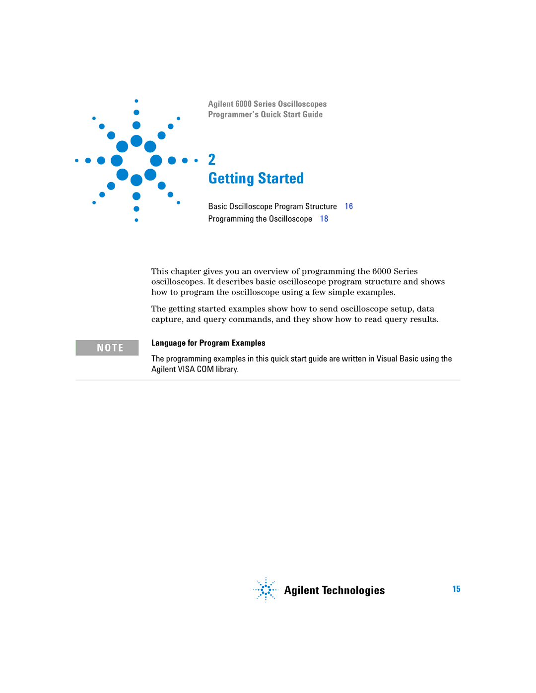 Agilent Technologies 6000 Series quick start Getting Started, Language for Program Examples 