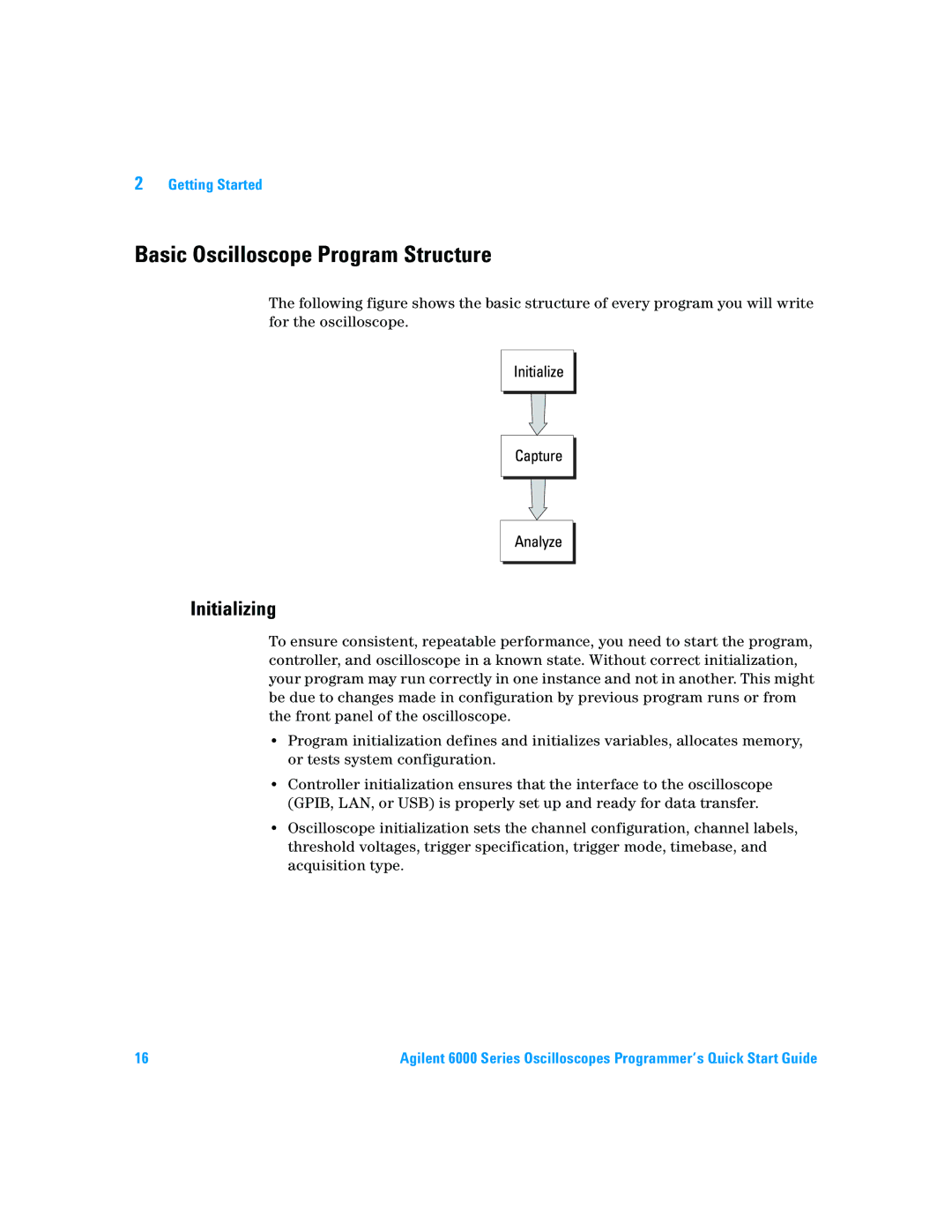 Agilent Technologies 6000 Series quick start Basic Oscilloscope Program Structure, Initializing 