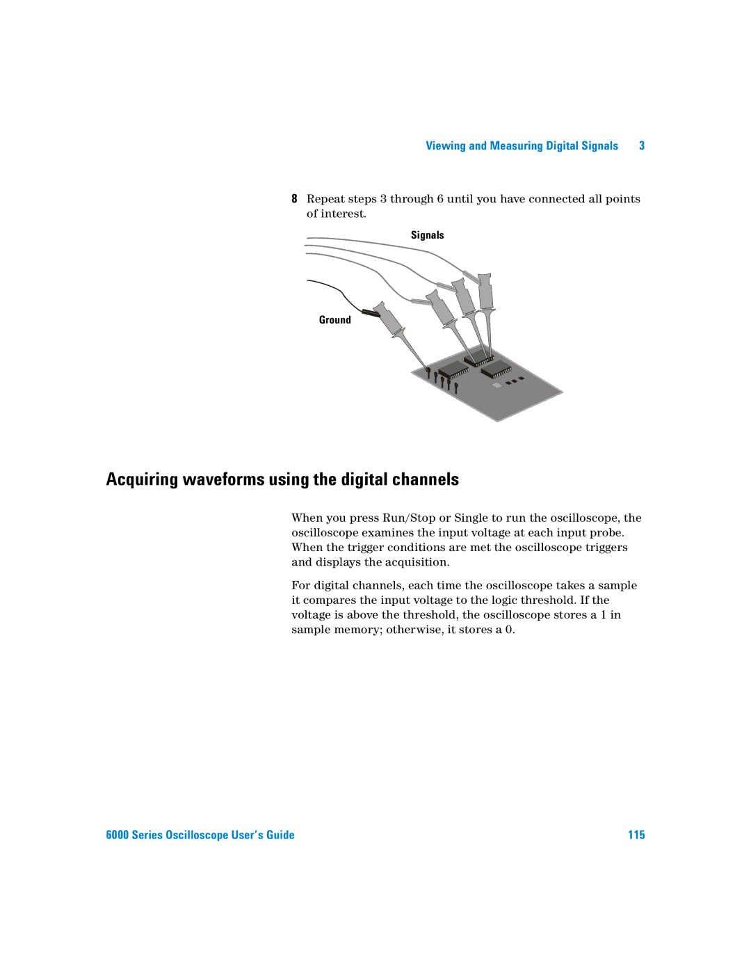 Agilent Technologies 6000 Series manual Acquiring waveforms using the digital channels, Signals Ground 