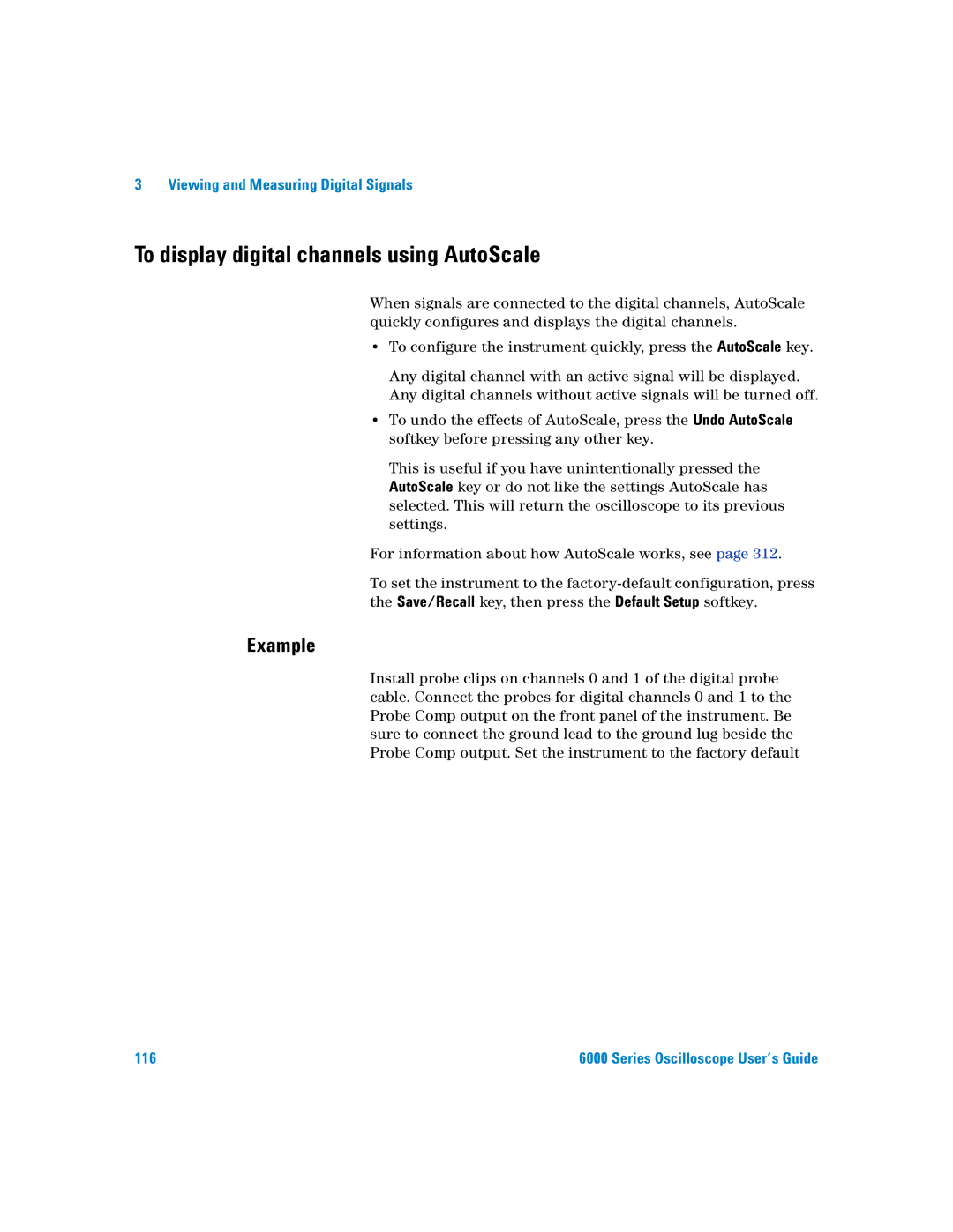 Agilent Technologies 6000 Series manual To display digital channels using AutoScale, Example 