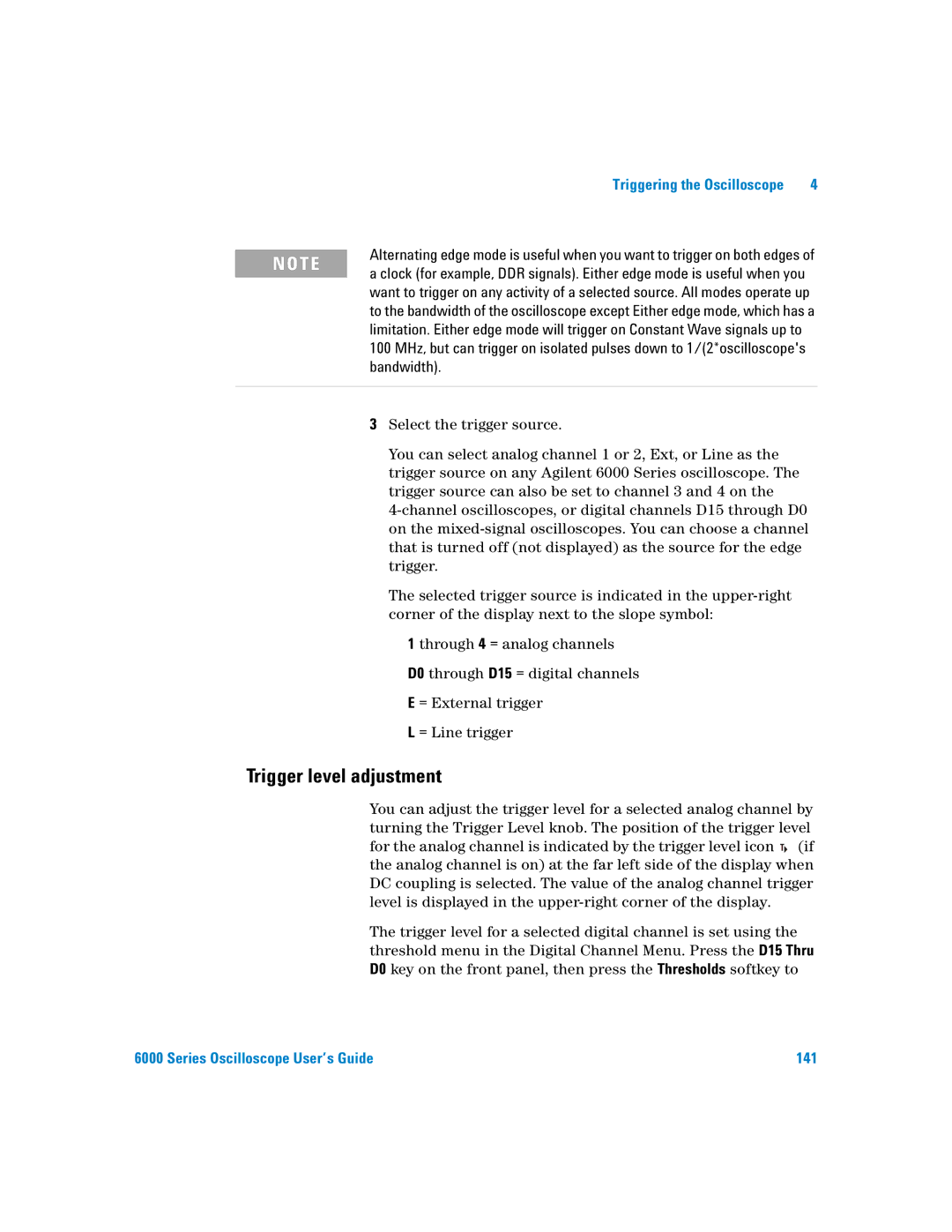 Agilent Technologies 6000 Series manual Trigger level adjustment 