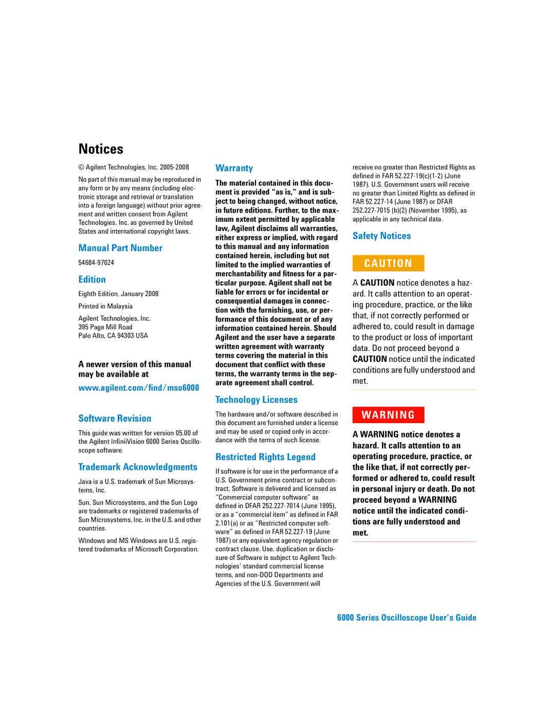 Agilent Technologies 6000 Series Newer version of this manual may be available at, Agilent Technologies, Inc 