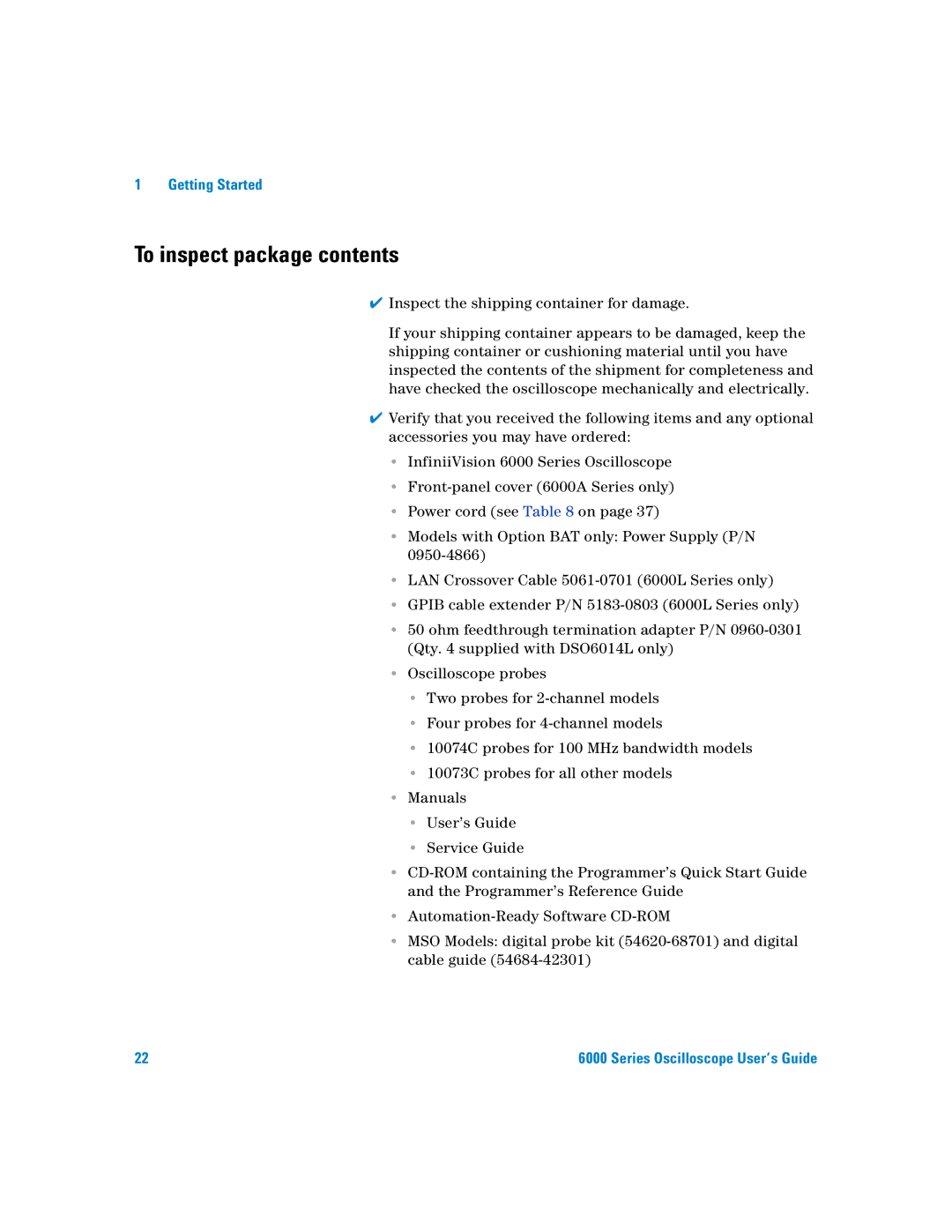 Agilent Technologies 6000 Series manual To inspect package contents 