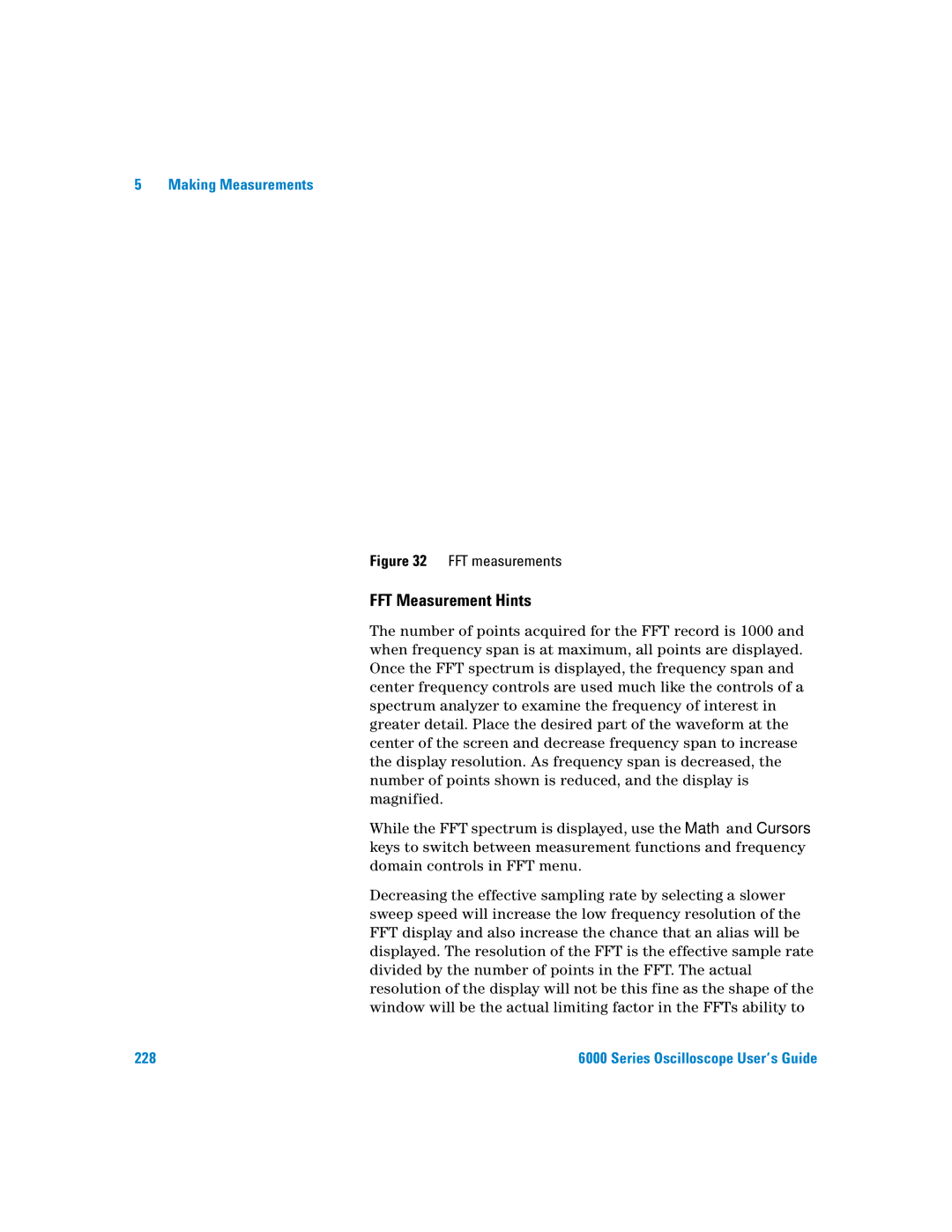 Agilent Technologies 6000 Series manual FFT Measurement Hints, FFT measurements 