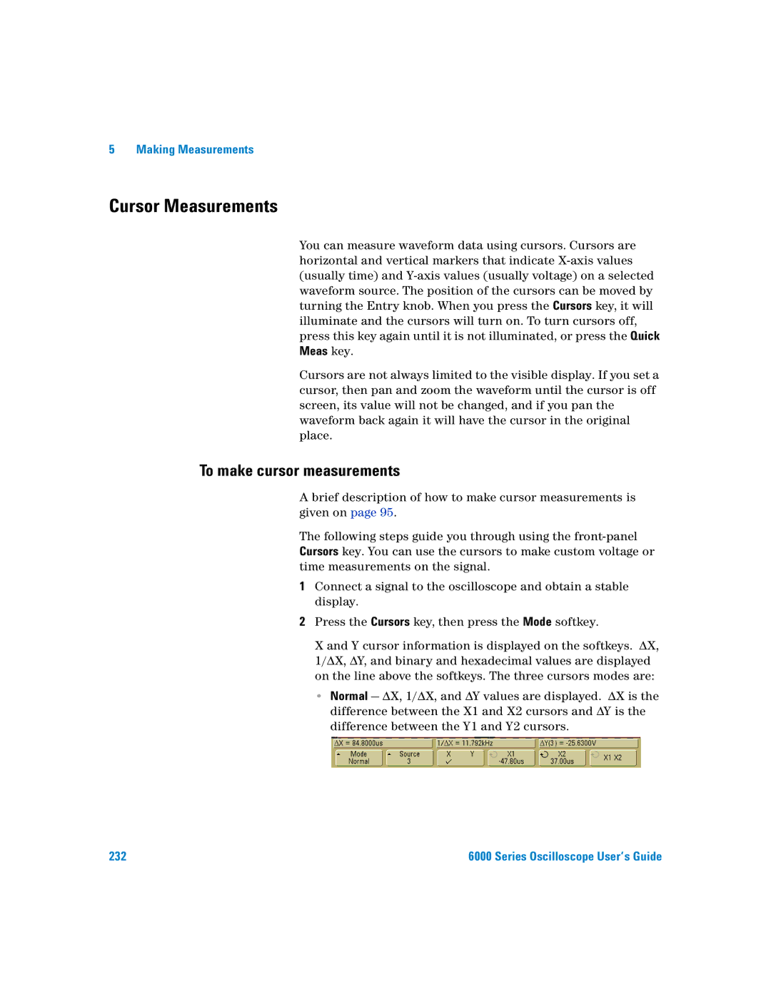 Agilent Technologies 6000 Series manual Cursor Measurements, To make cursor measurements 