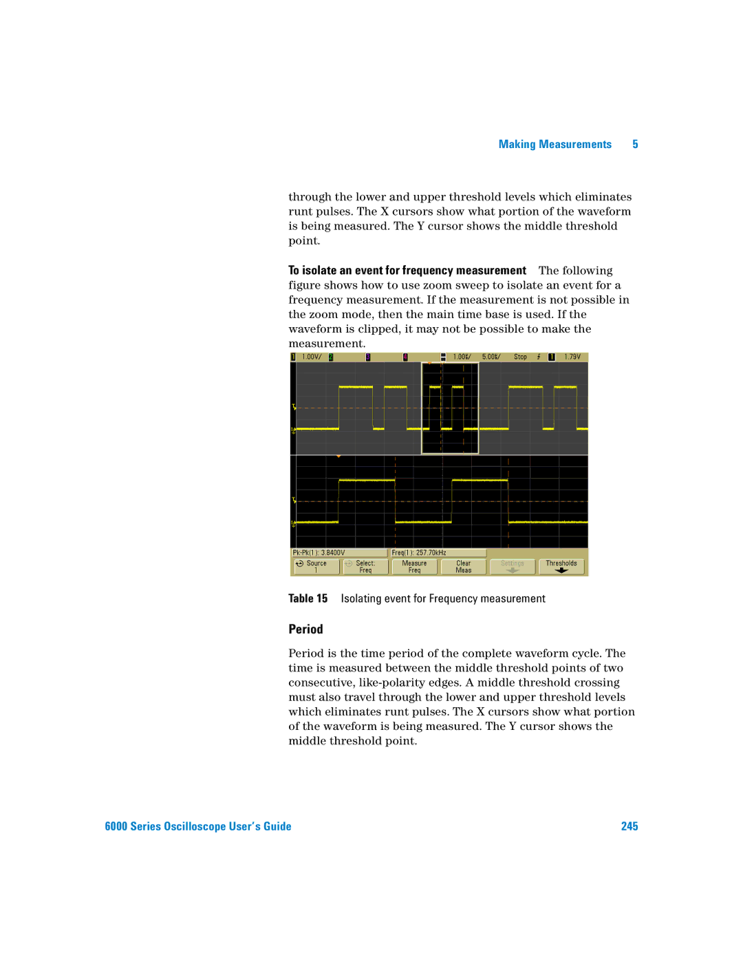 Agilent Technologies 6000 Series manual Period, Isolating event for Frequency measurement 