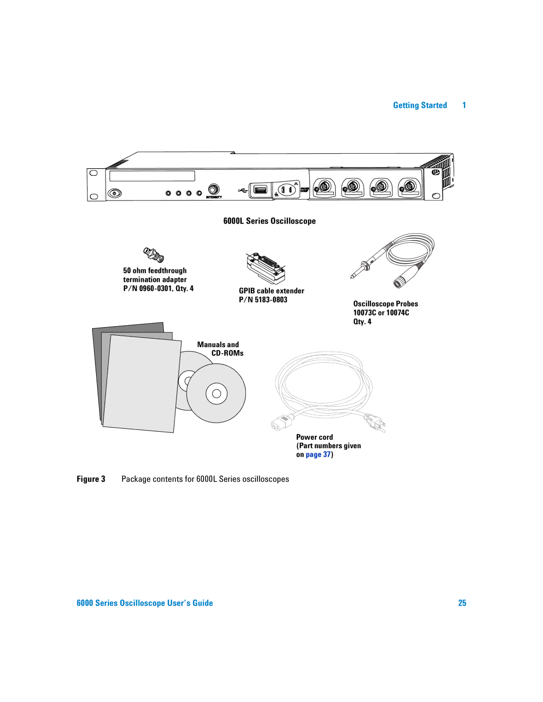 Agilent Technologies 6000 Series manual 6000L Series Oscilloscope, Package contents for 6000L Series oscilloscopes 