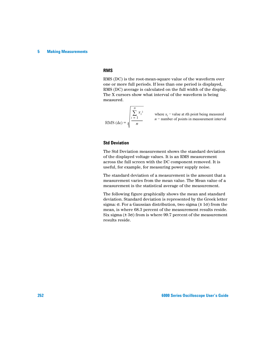 Agilent Technologies 6000 Series manual Rms, Std Deviation 