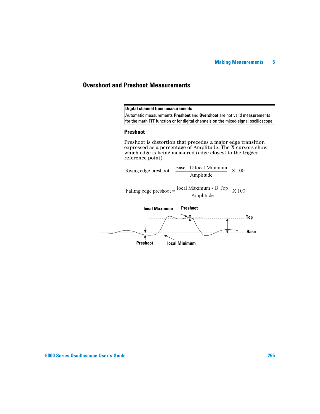 Agilent Technologies 6000 Series manual Overshoot and Preshoot Measurements, Local Maximum Preshoot Top 