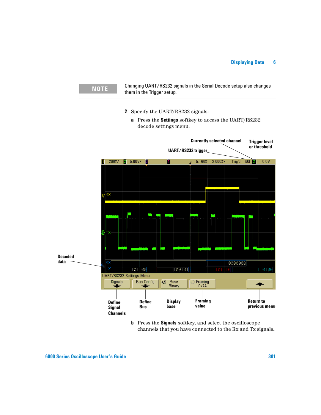 Agilent Technologies 6000 Series manual UART/RS232 trigger Define Display Framing, Signal Bus Base Value 