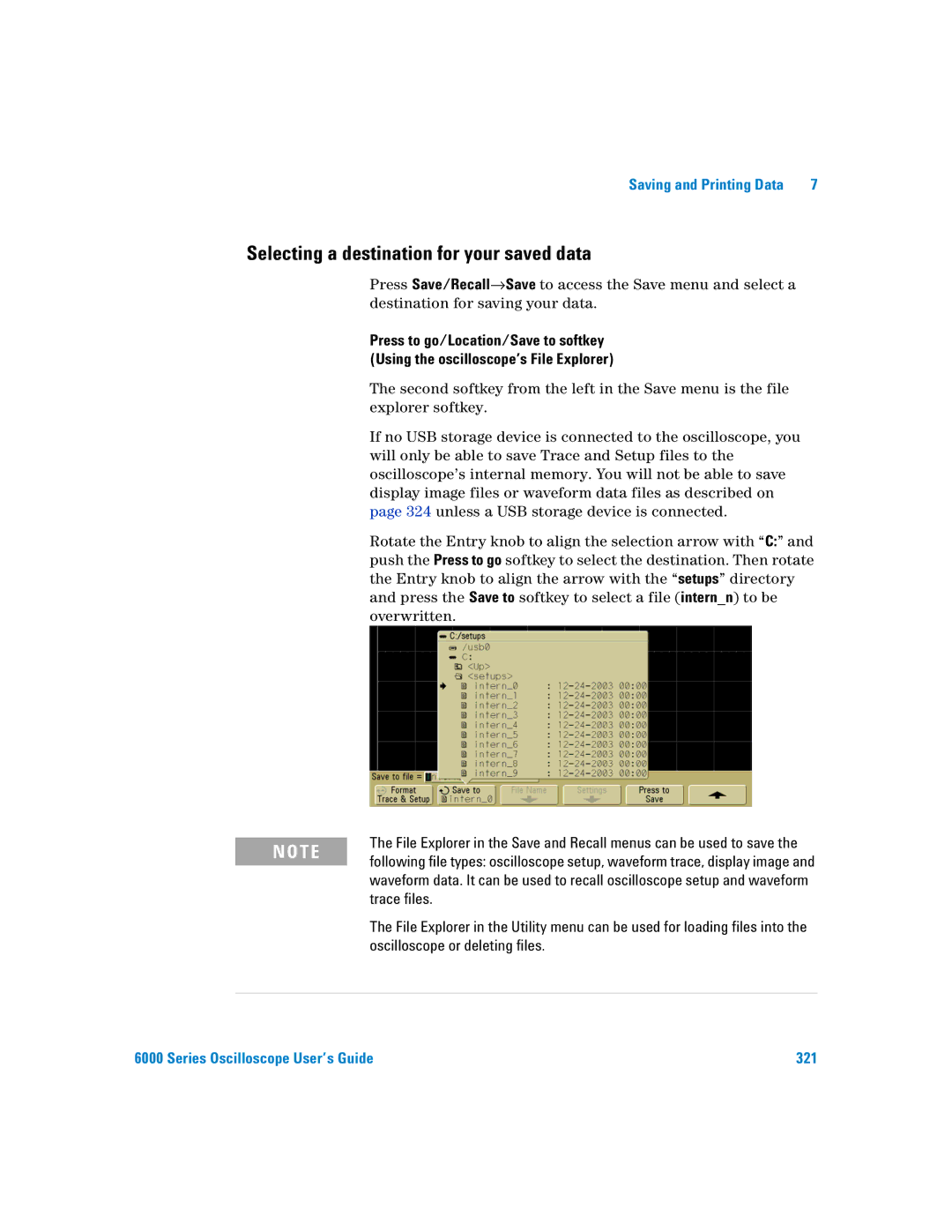 Agilent Technologies 6000 Series manual Selecting a destination for your saved data 