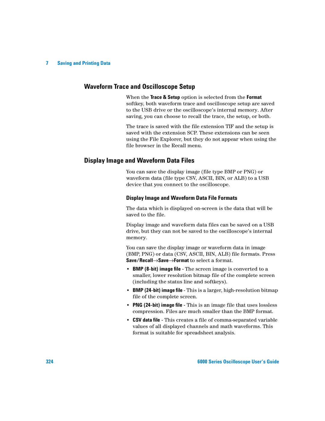 Agilent Technologies 6000 Series manual Waveform Trace and Oscilloscope Setup, Display Image and Waveform Data Files 