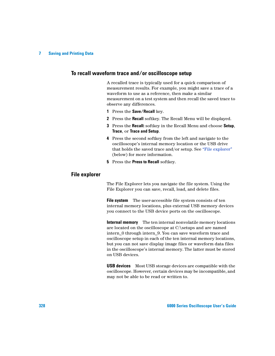 Agilent Technologies 6000 Series manual To recall waveform trace and/or oscilloscope setup, File explorer 