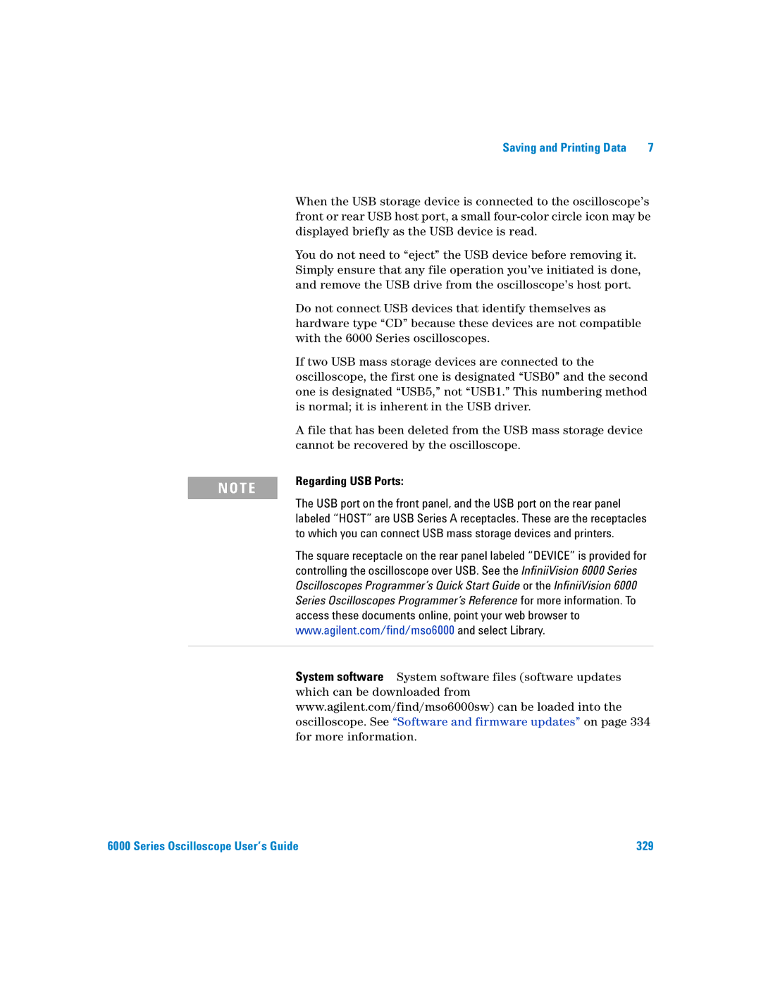 Agilent Technologies 6000 Series manual Regarding USB Ports 