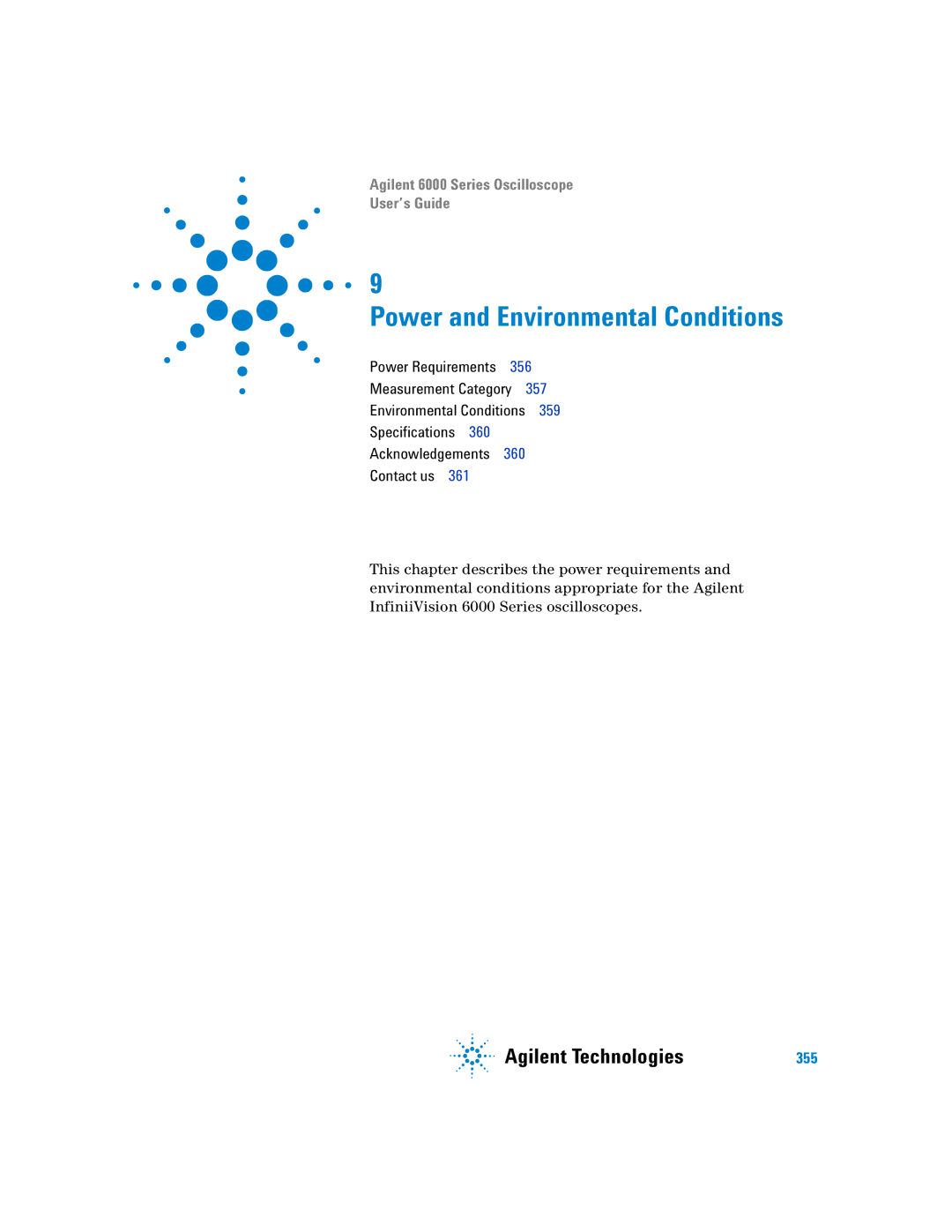 Agilent Technologies 6000 Series manual Power and Environmental Conditions 