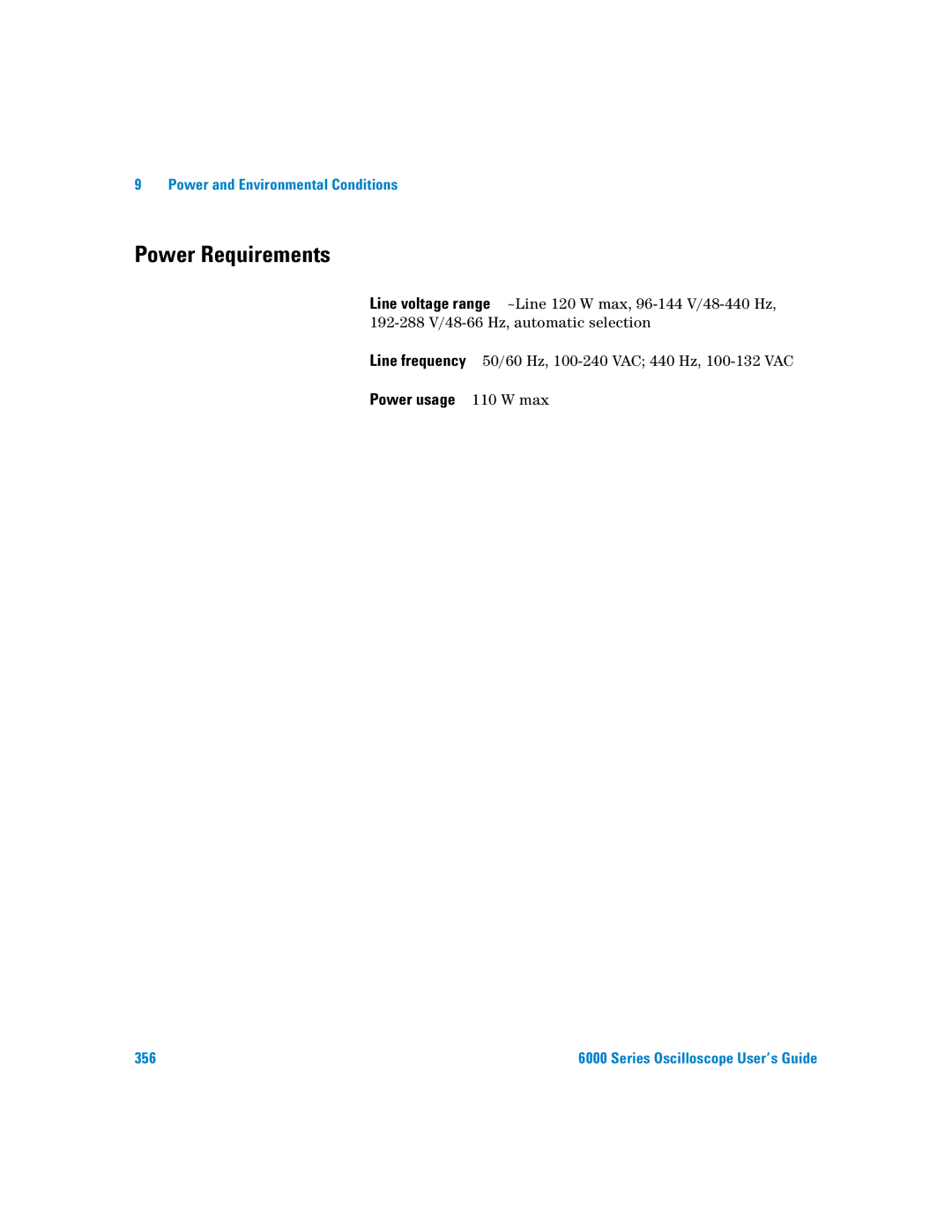 Agilent Technologies 6000 Series manual Power Requirements 