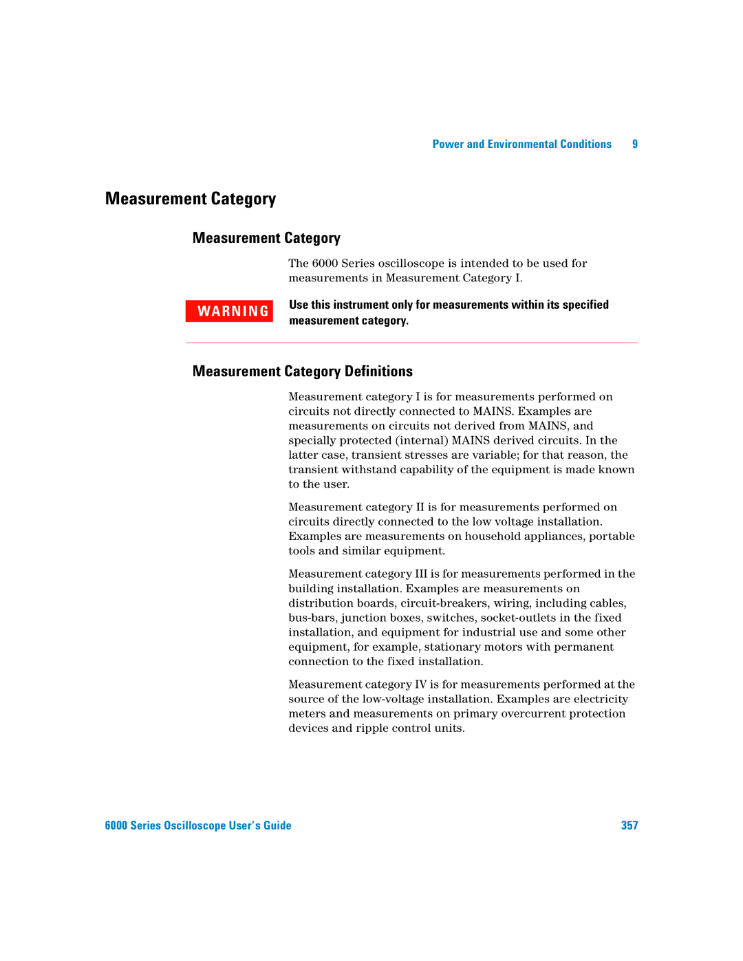 Agilent Technologies 6000 Series manual Measurement Category Definitions 