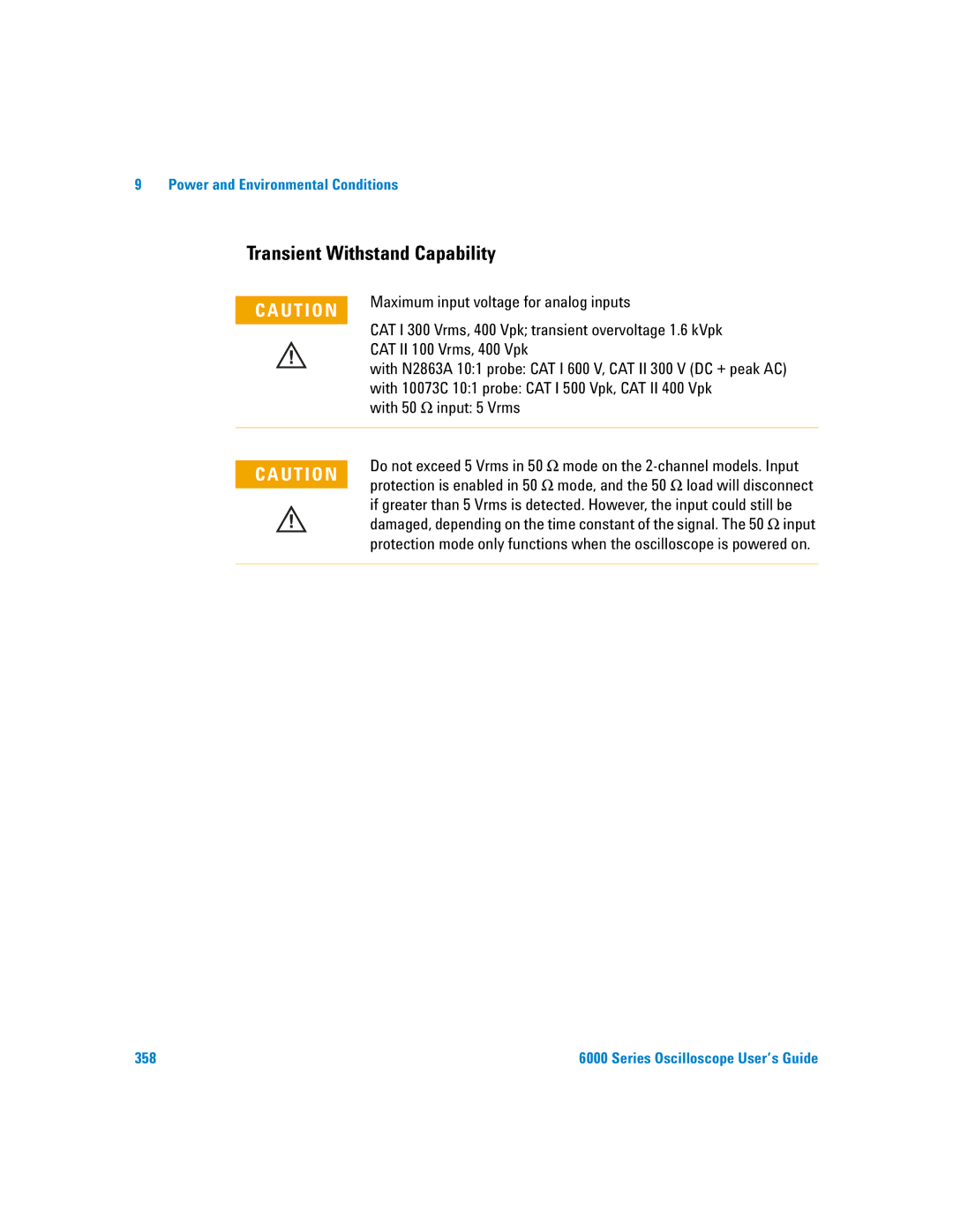 Agilent Technologies 6000 Series manual Transient Withstand Capability, With 50 Ω input 5 Vrms 