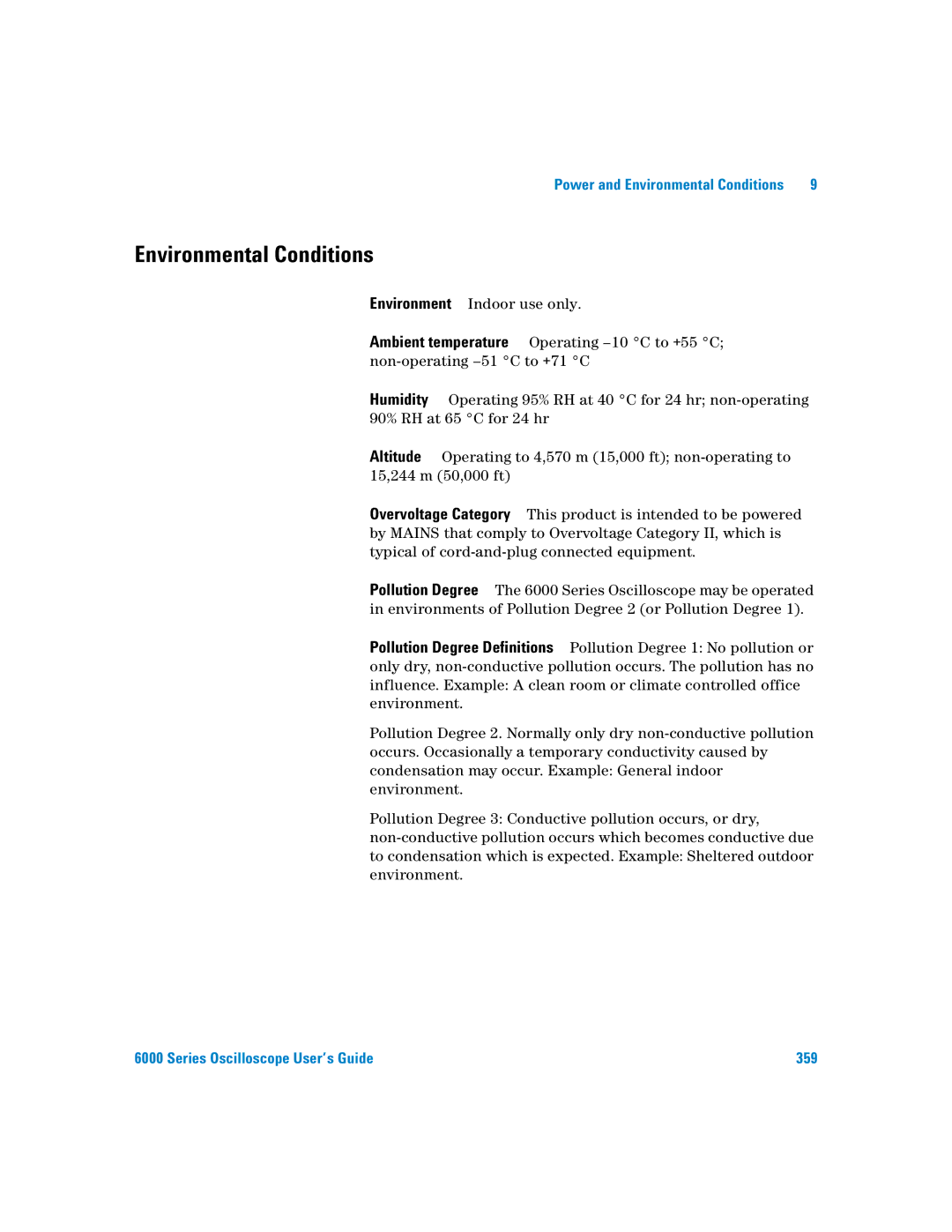 Agilent Technologies 6000 Series manual Environmental Conditions 