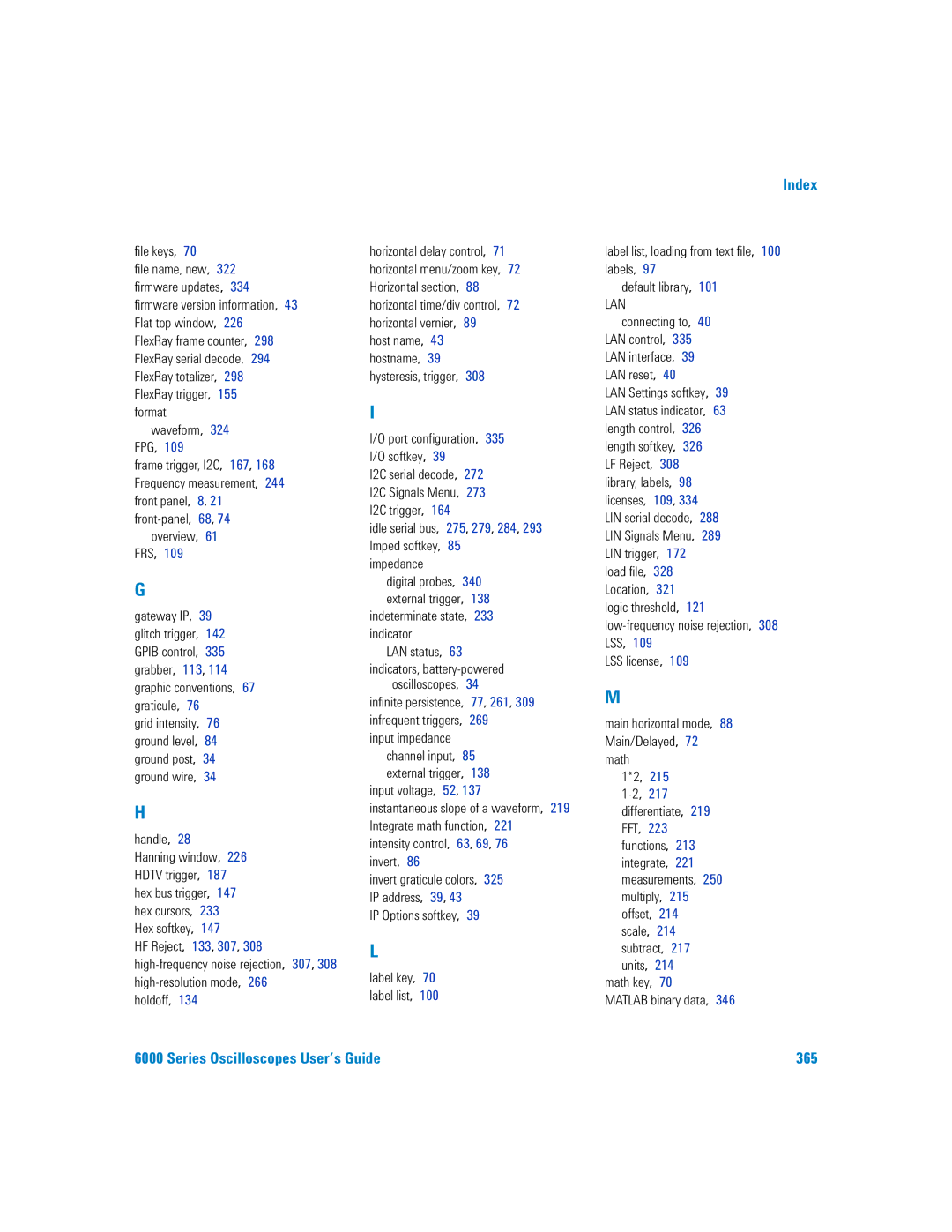 Agilent Technologies 6000 Series manual Series Oscilloscopes User’s Guide 365 