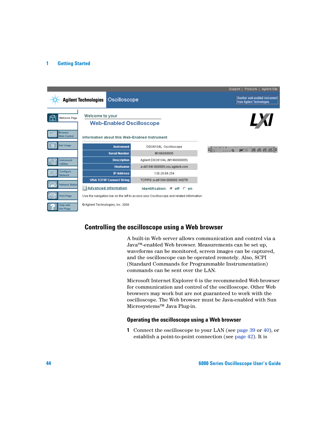 Agilent Technologies 6000 Series manual Controlling the oscilloscope using a Web browser 