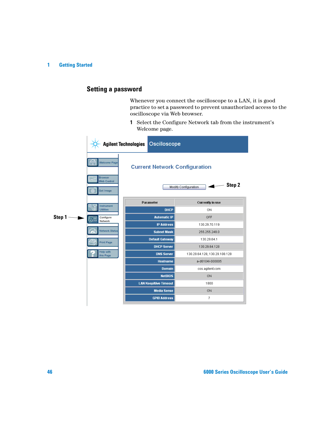 Agilent Technologies 6000 Series manual Setting a password, Step 