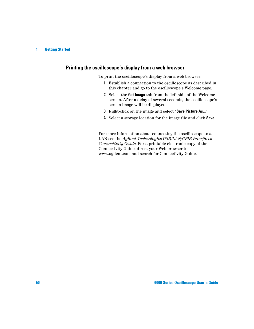 Agilent Technologies 6000 Series manual Printing the oscilloscope’s display from a web browser 