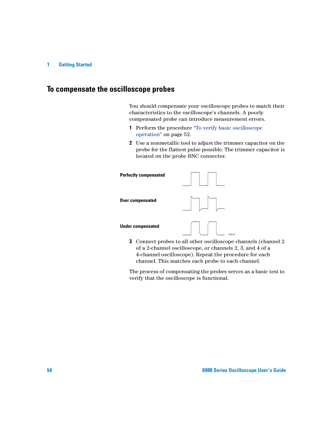 Agilent Technologies 6000 Series manual To compensate the oscilloscope probes 