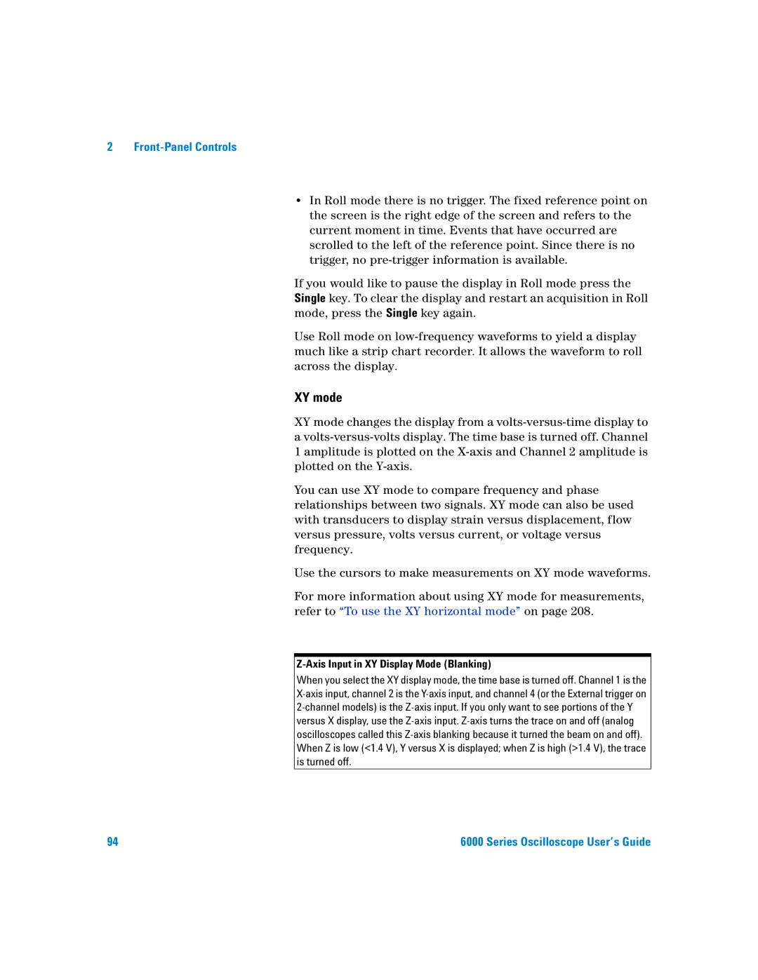 Agilent Technologies 6000 Series manual XY mode, Axis Input in XY Display Mode Blanking 