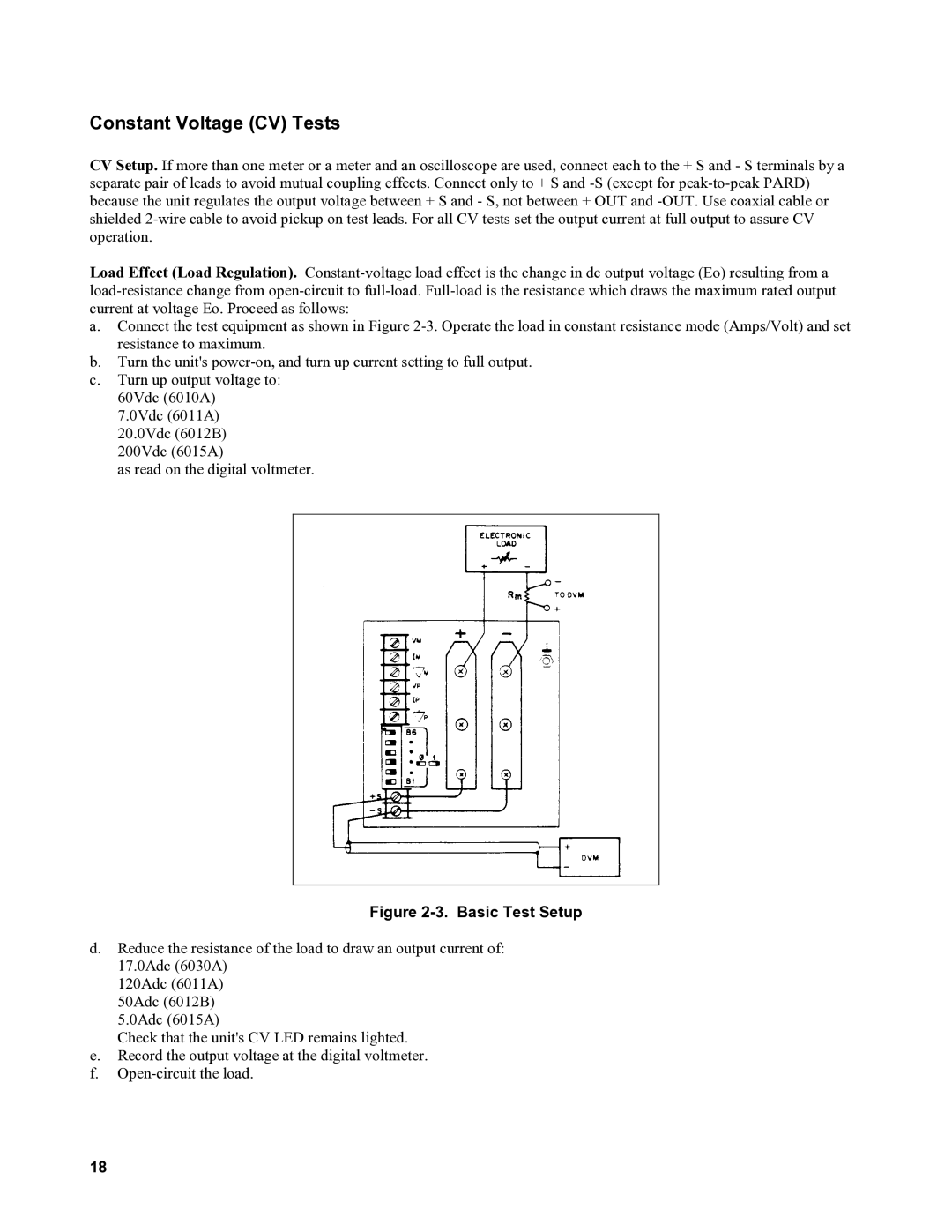 Agilent Technologies 6012B, 6010a, 6011A, 6015A service manual Constant Voltage CV Tests, Basic Test Setup 