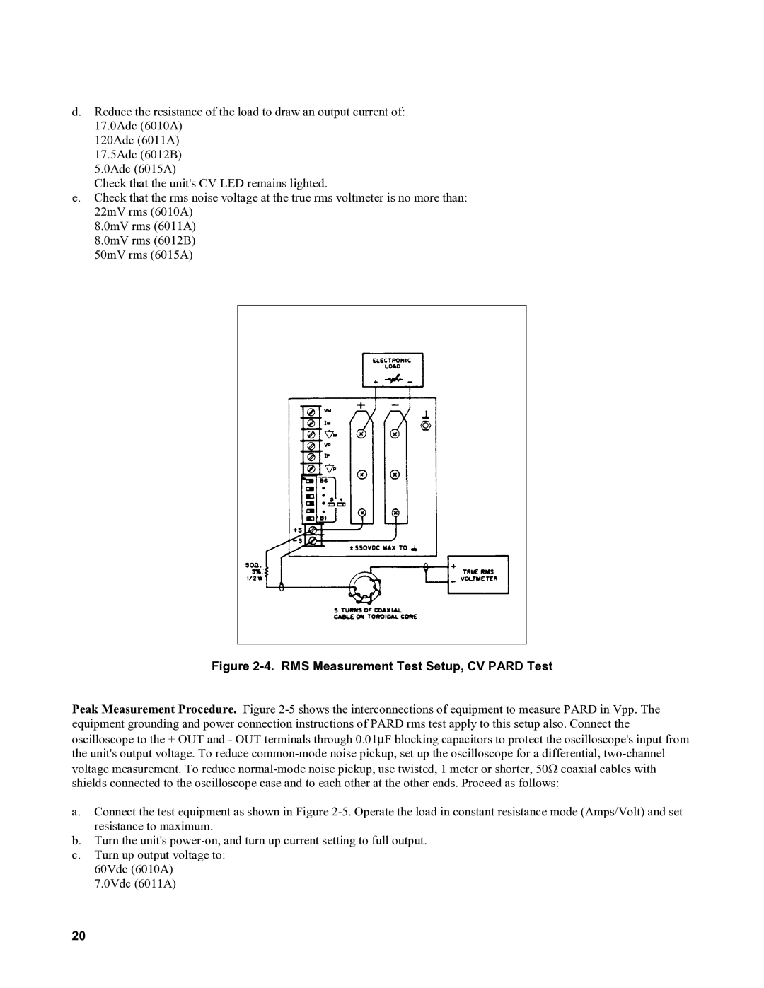 Agilent Technologies 6010a, 6011A, 6012B, 6015A service manual RMS Measurement Test Setup, CV Pard Test 