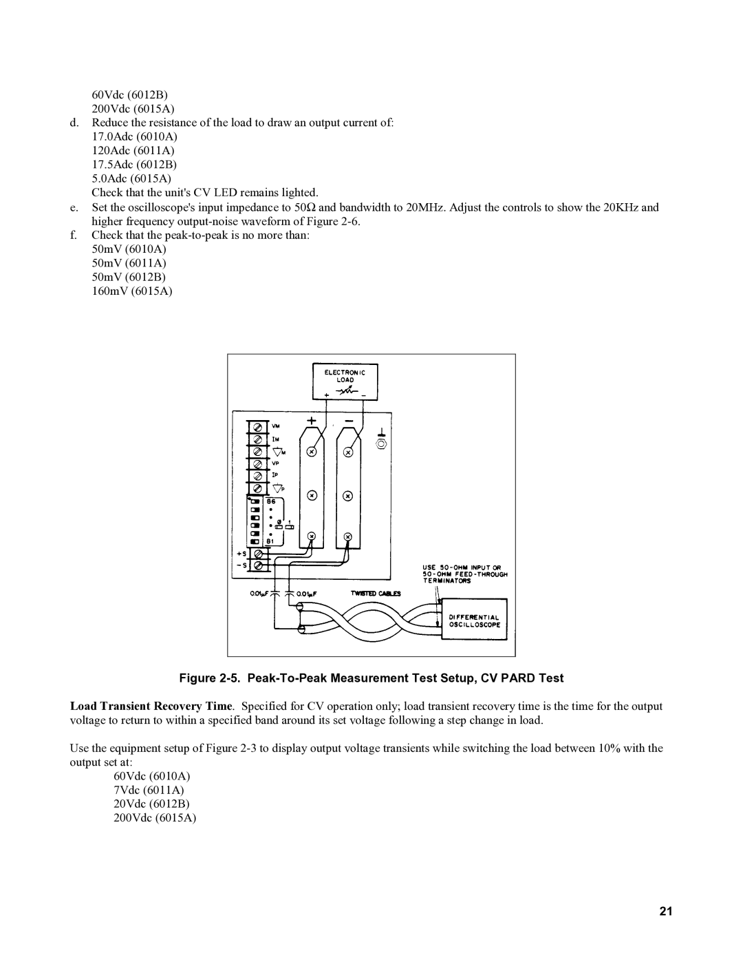 Agilent Technologies 6011A, 6010a, 6012B, 6015A service manual Peak-To-Peak Measurement Test Setup, CV Pard Test 