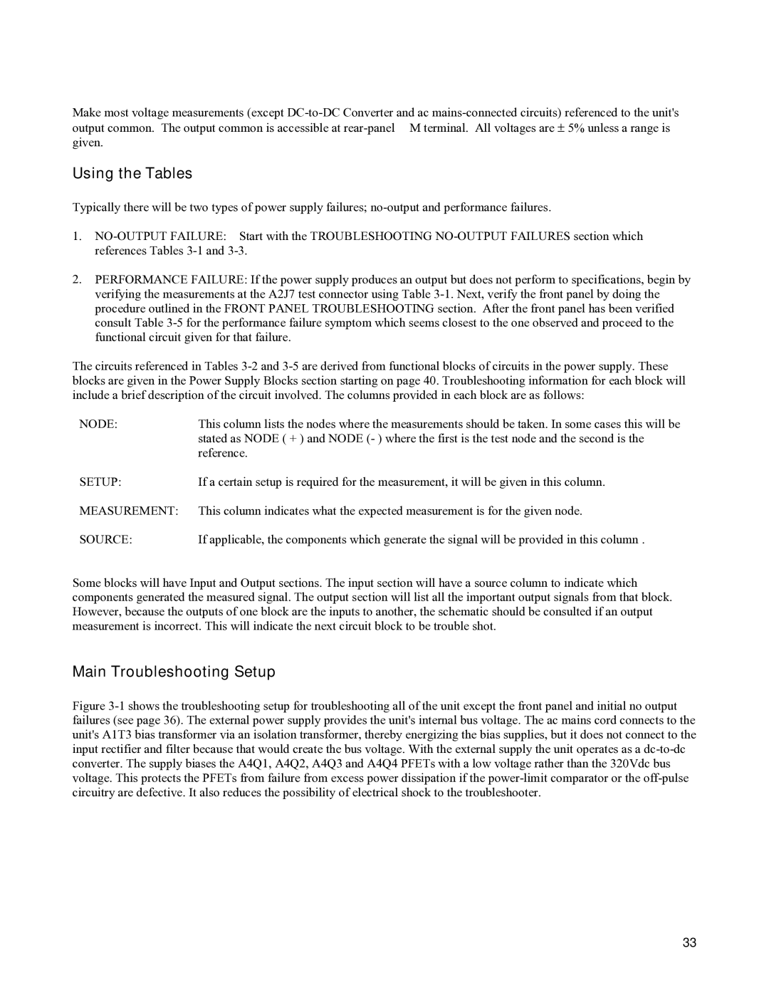 Agilent Technologies 6011A, 6010a, 6012B, 6015A service manual Using the Tables, Main Troubleshooting Setup 