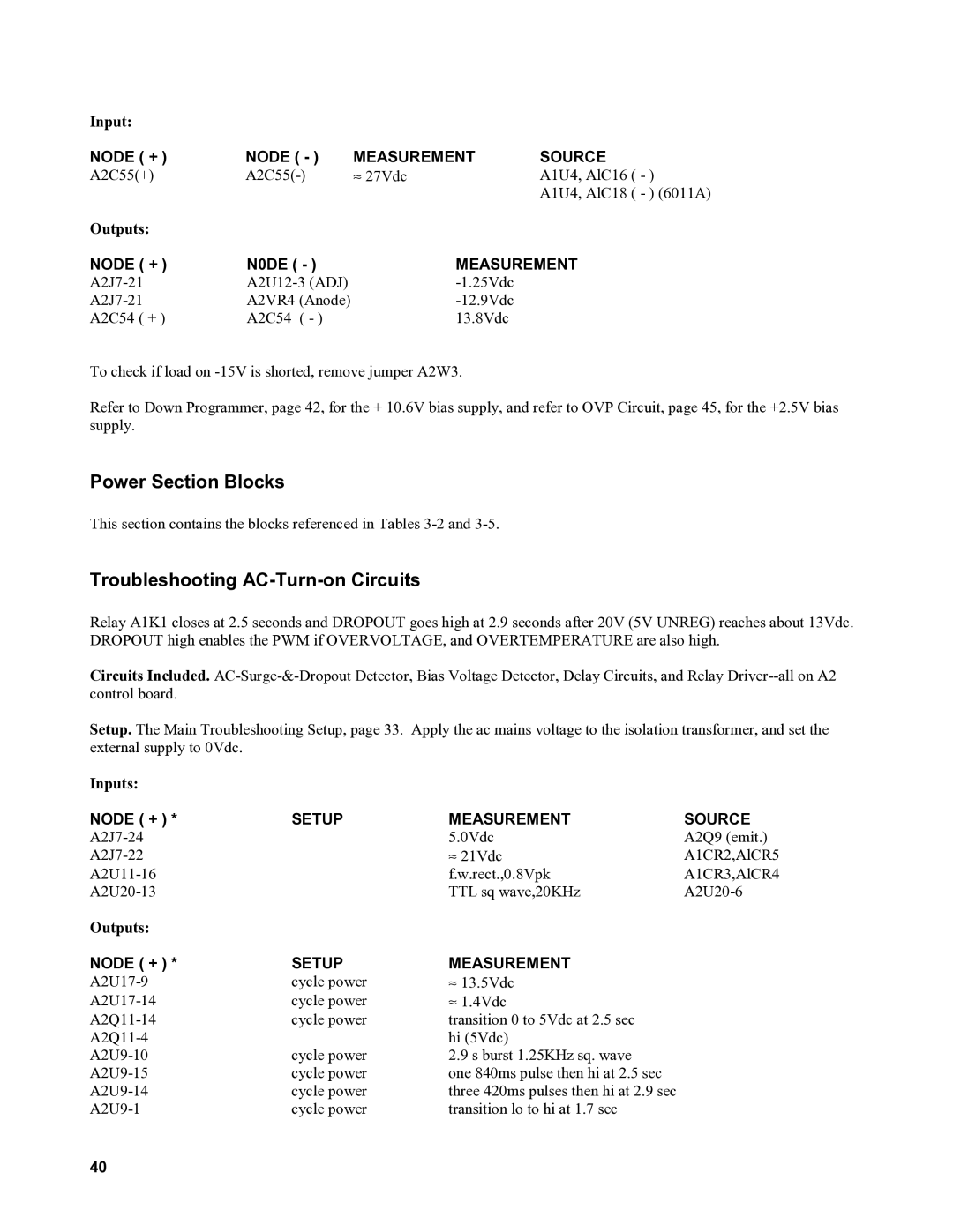 Agilent Technologies 6010a, 6011A, 6012B, 6015A service manual Power Section Blocks, Troubleshooting AC-Turn-on Circuits 