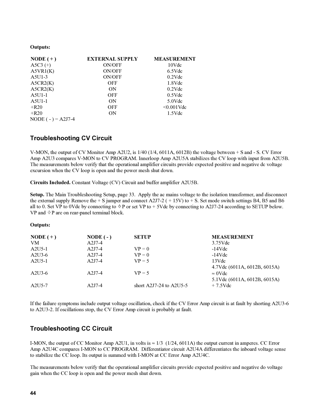 Agilent Technologies 6010a, 6011A, 6012B, 6015A service manual Troubleshooting CV Circuit, Troubleshooting CC Circuit, On/Off 