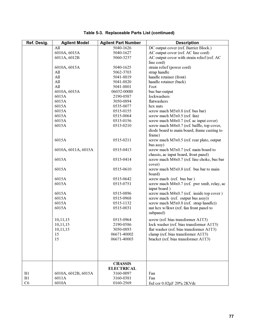 Agilent Technologies 6011A, 6010a, 6012B, 6015A service manual Chassis Electrical 