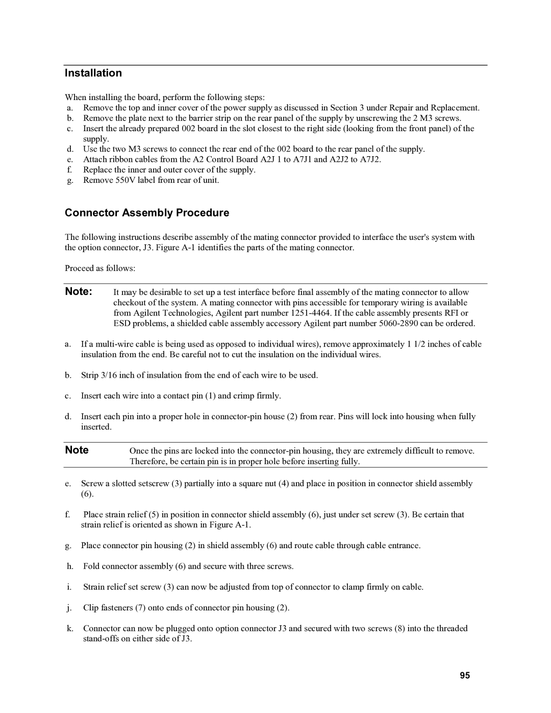 Agilent Technologies 6015A, 6010a, 6011A, 6012B service manual Installation, Connector Assembly Procedure 