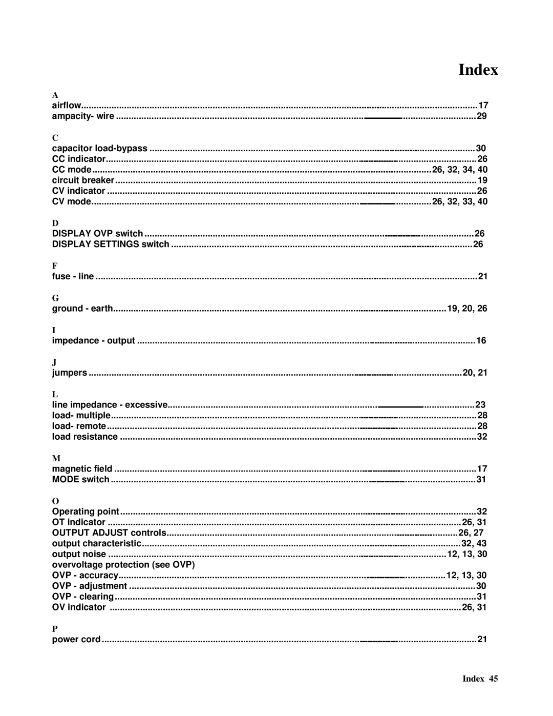 Agilent Technologies 6010a, 6011A, 6012B, 6023A, 6028A, 6015A manual Index 