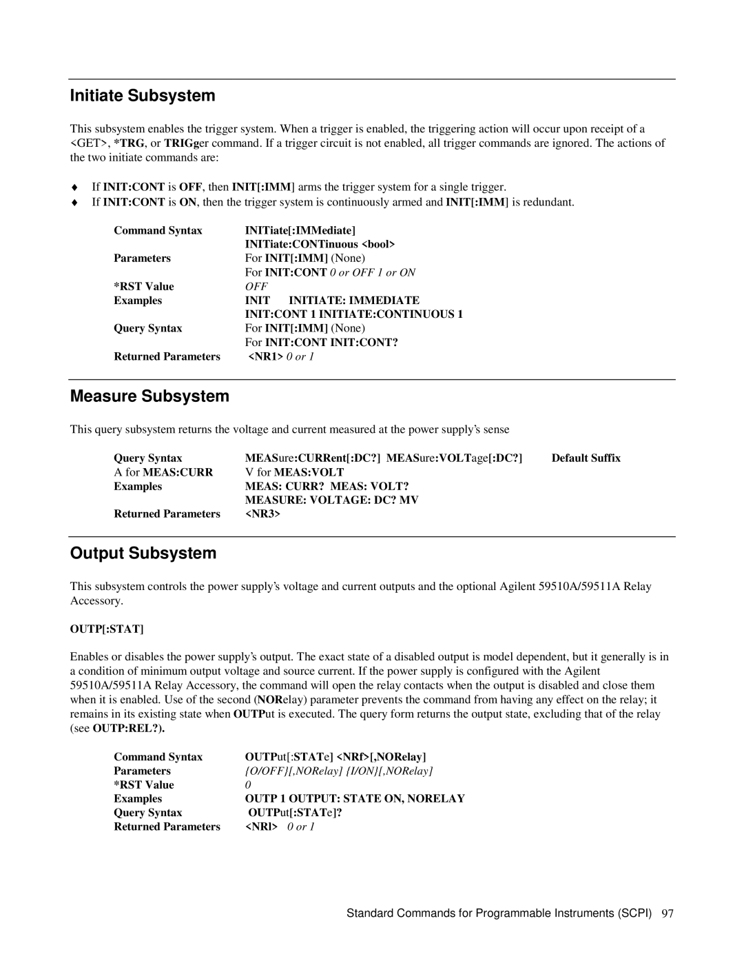 Agilent Technologies 6028A, 6035A Init Initiate Immediate, Initcont 1 Initiatecontinuous, Outp 1 Output State ON, Norelay 