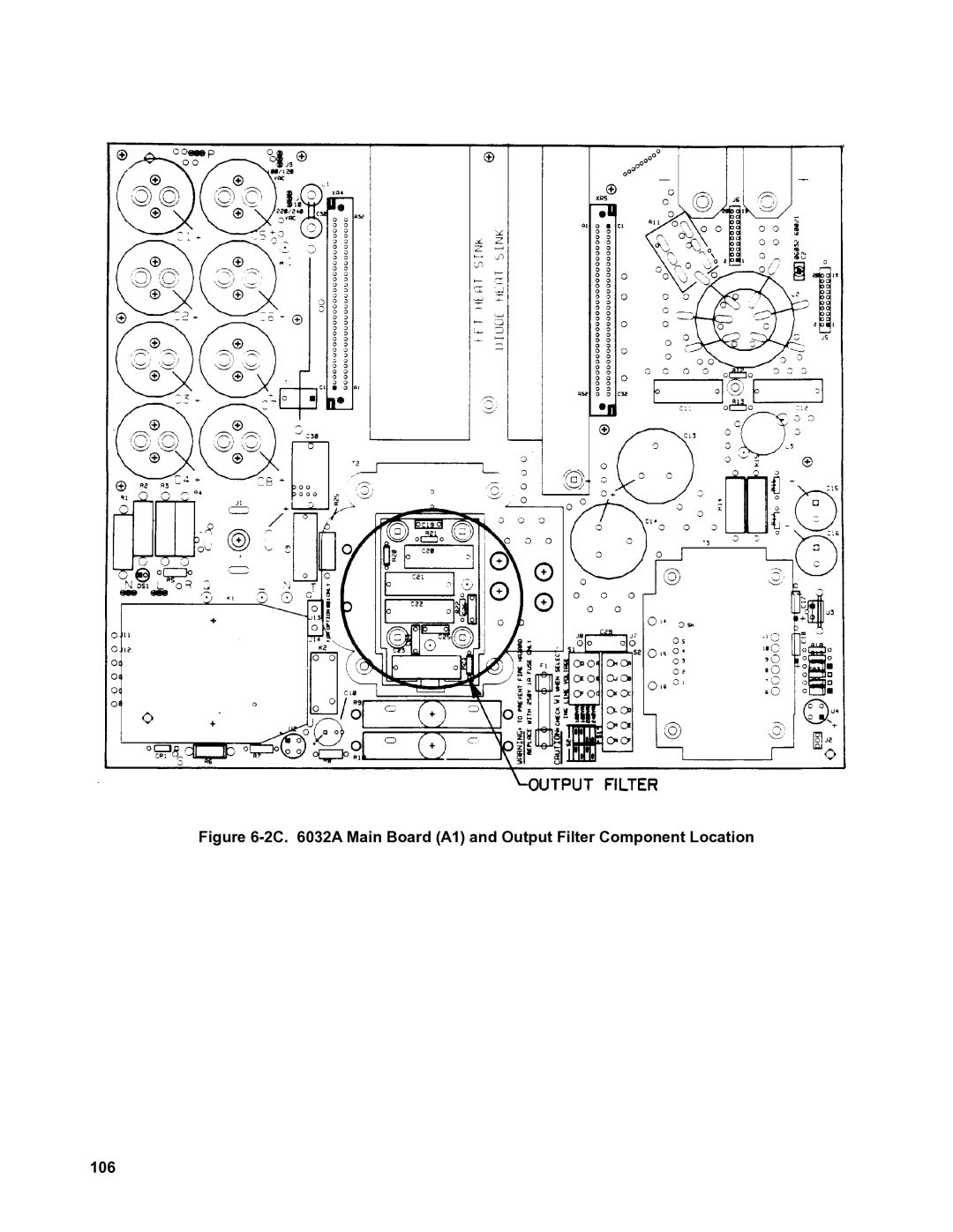 Agilent Technologies 6030A, 6035A, 6031A, 6032A service manual 2C a Main Board A1 and Output Filter Component Location 106 