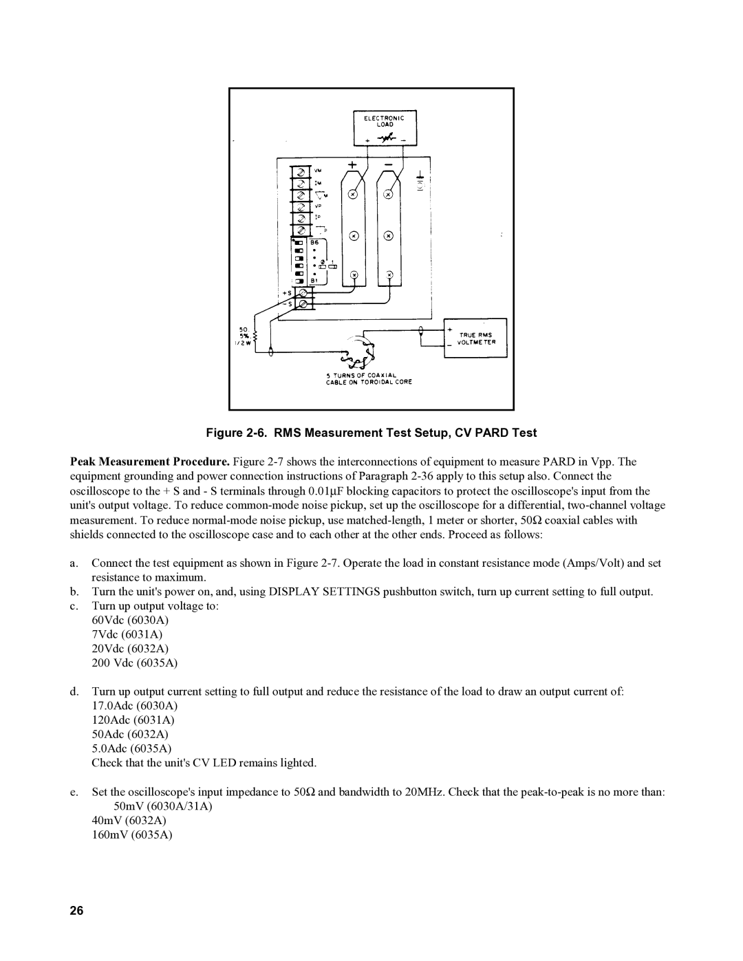 Agilent Technologies 6031A, 6035A, 6032A, 6030A service manual RMS Measurement Test Setup, CV Pard Test 