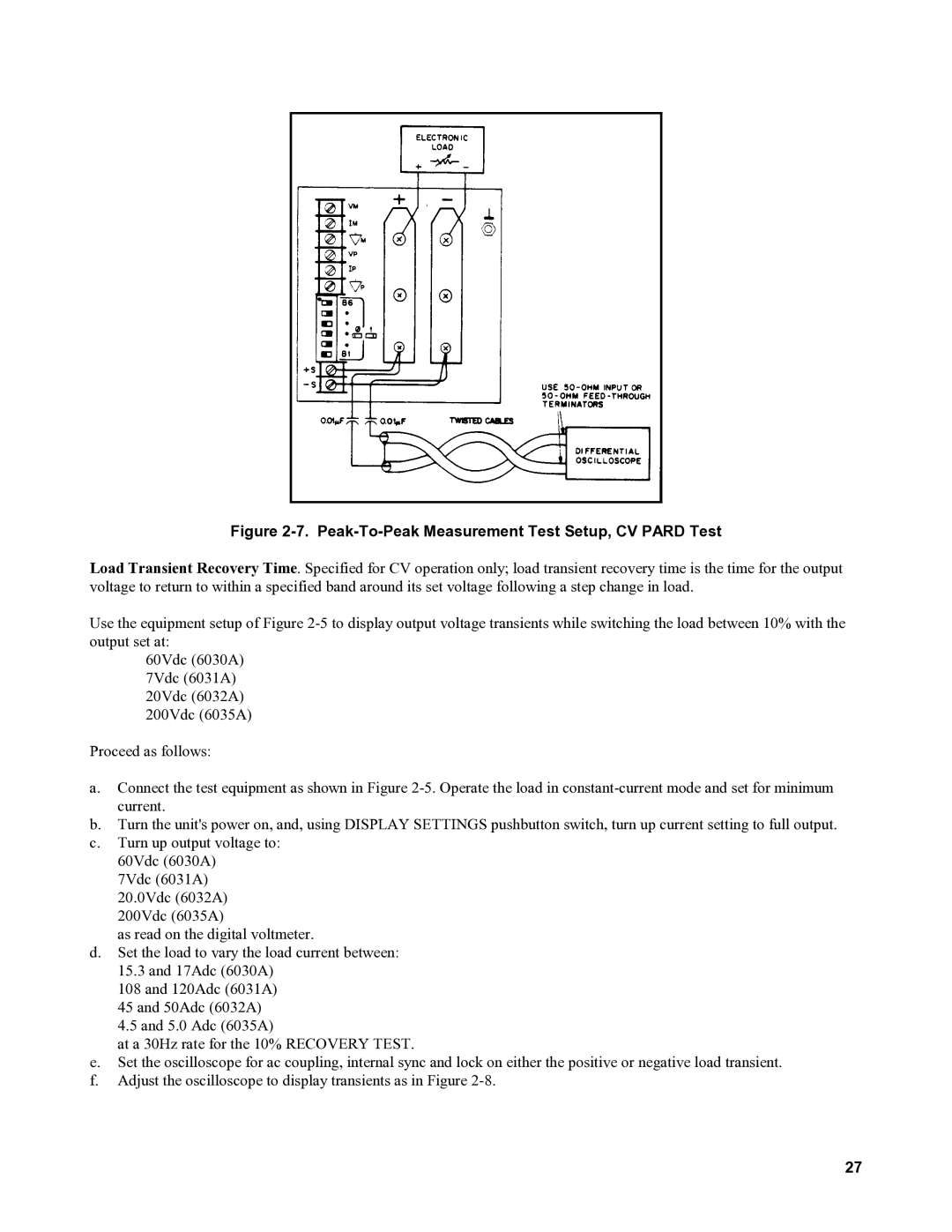 Agilent Technologies 6032A, 6035A, 6031A, 6030A service manual Peak-To-Peak Measurement Test Setup, CV Pard Test 