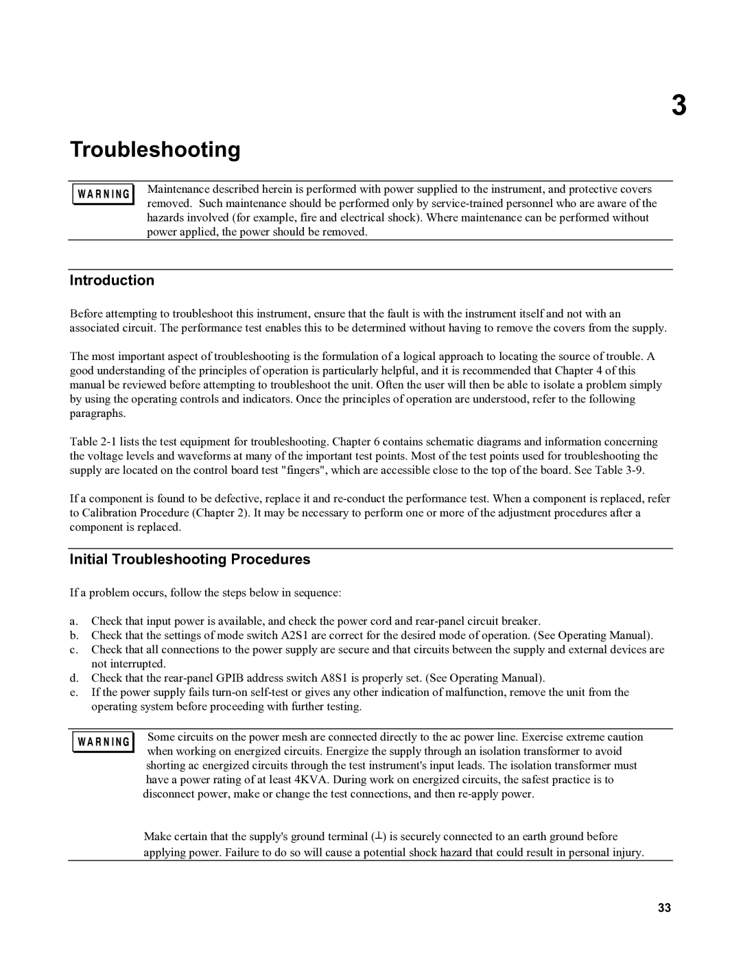 Agilent Technologies 6030A, 6035A, 6031A, 6032A service manual Initial Troubleshooting Procedures 