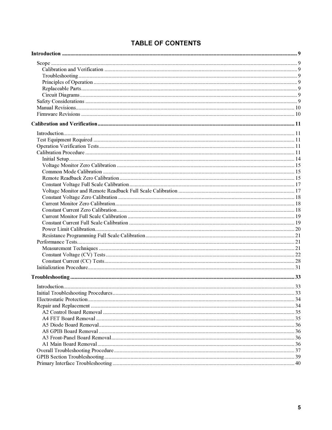 Agilent Technologies 6031A, 6035A, 6032A, 6030A service manual Table of Contents 