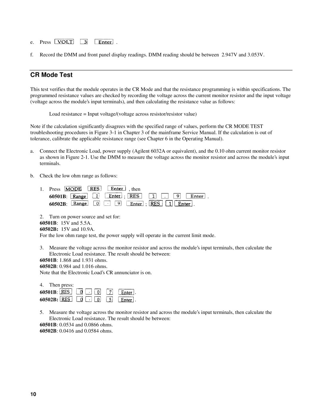 Agilent Technologies 60501B, 60502B service manual CR Mode Test 