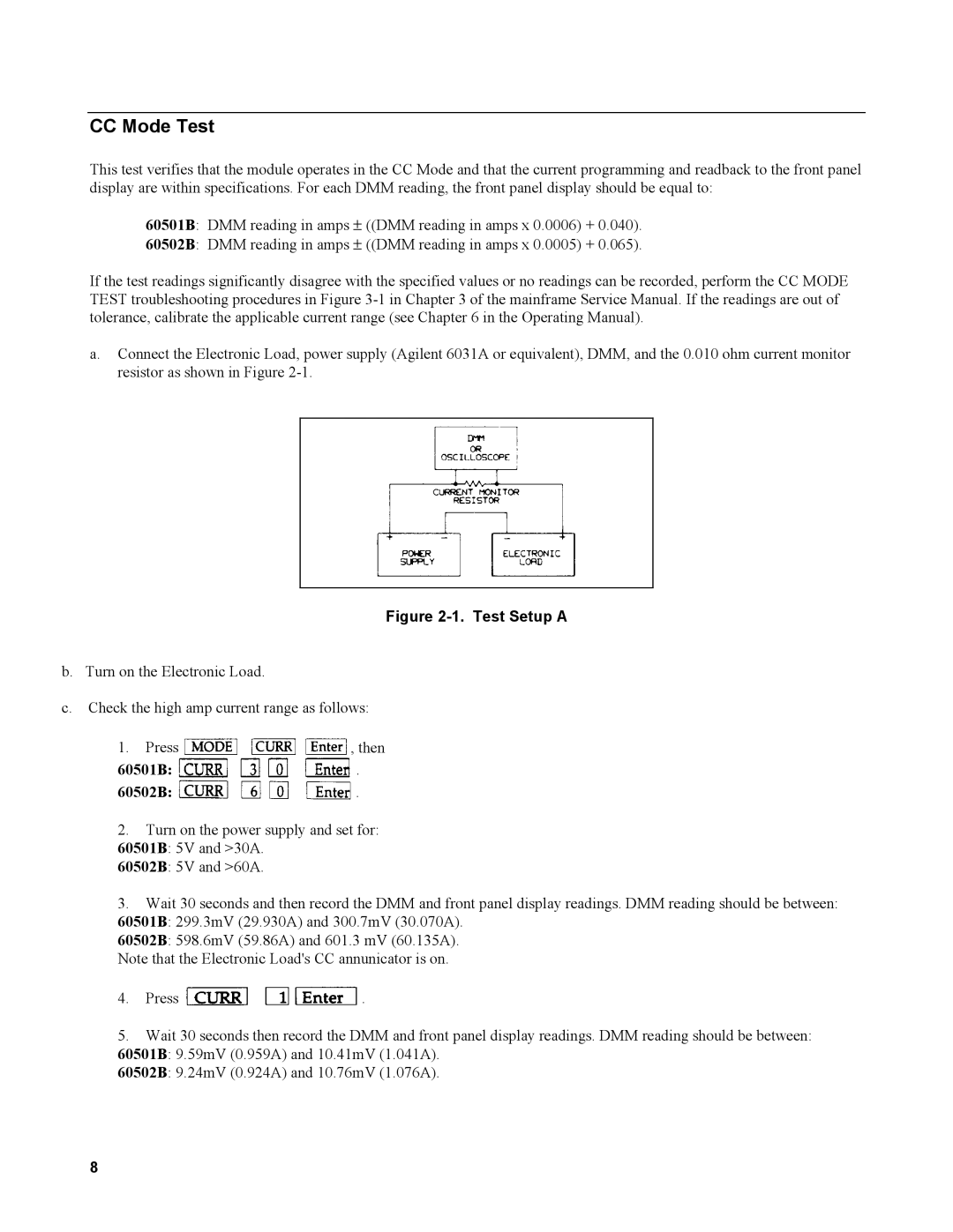 Agilent Technologies service manual CC Mode Test, 60501B 60502B 